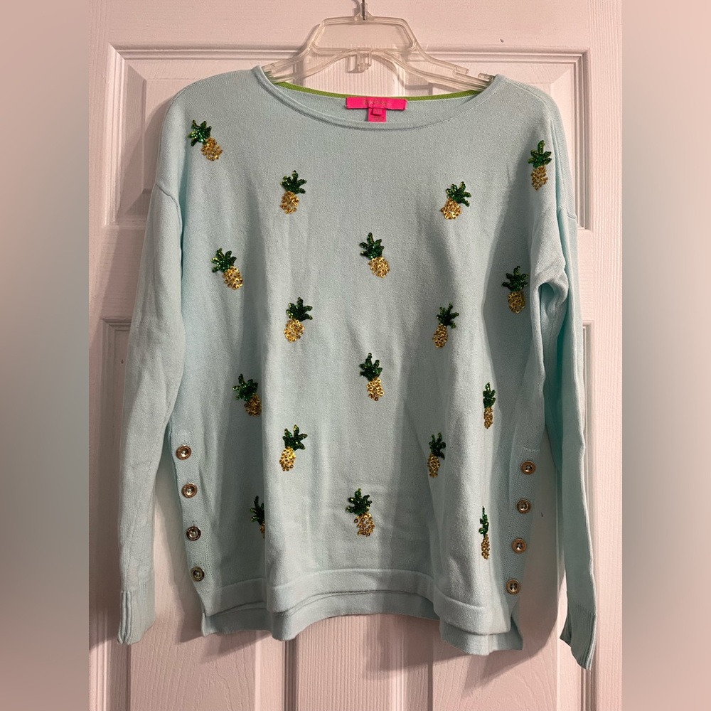 Lilly Pulitzer light blue pineapple sweater, size XS